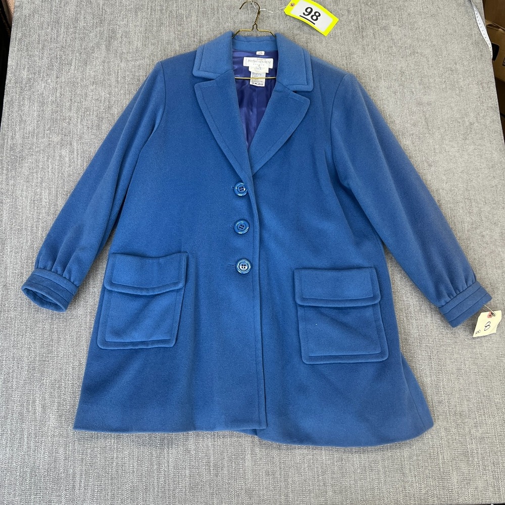 Vintage Yves Saint Laurent Trench Coat Womens 8 Blue Wool Cashmere Blend Soft